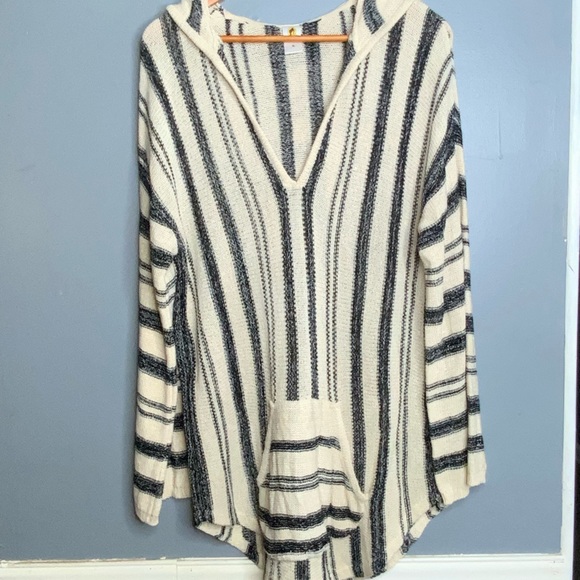 Buc-ee’s Striped Hoodie Sweatshirt Tunic - Black and Cream - Boho Hippie - XL - Picture 2 of 8